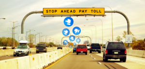 Image of cars approachng a toll booth