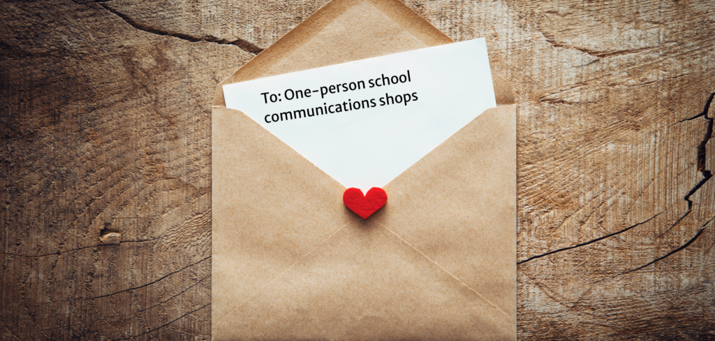 an envelope is out on a table. The top of a letter is peeking out and it says "To the one-person school communication shops