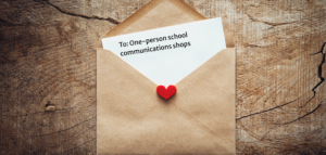 an envelope is out on a table. The top of a letter is peeking out and it says "To the one-person school communication shops